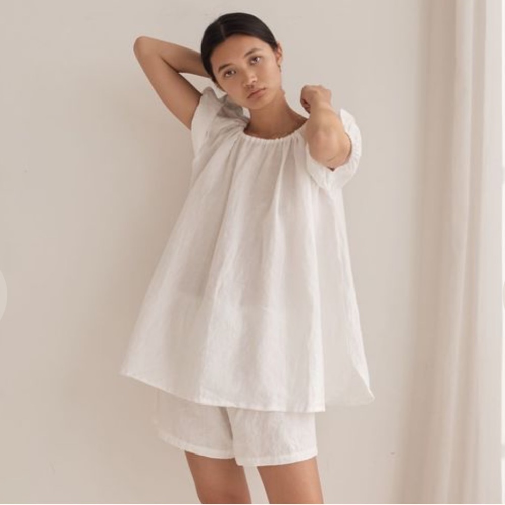 Deiji Studios Vintage Sleep Set in White Linen sz S/M